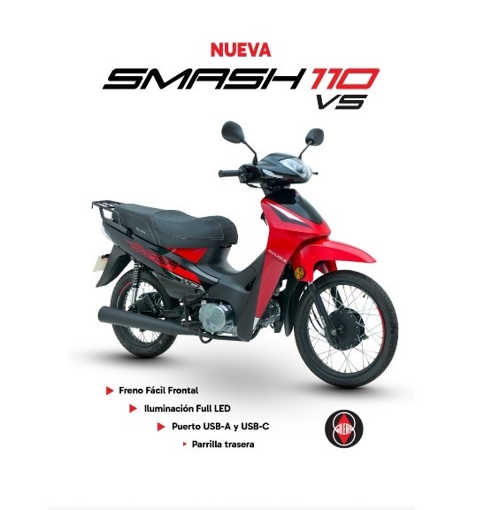 Nueva Gilera Smash 110 Base: Frenos Frontales - Luces Led - Parrilla trasera - Usb